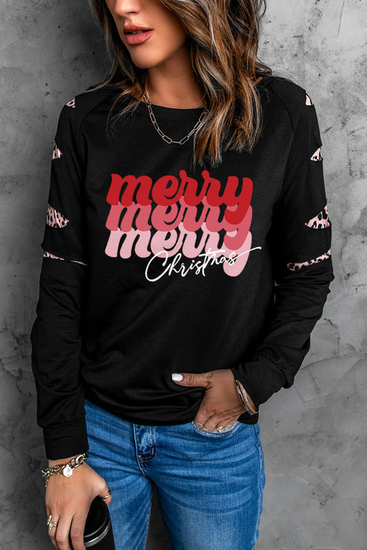 Letter Graphic Leopard Patch Sweatshirt