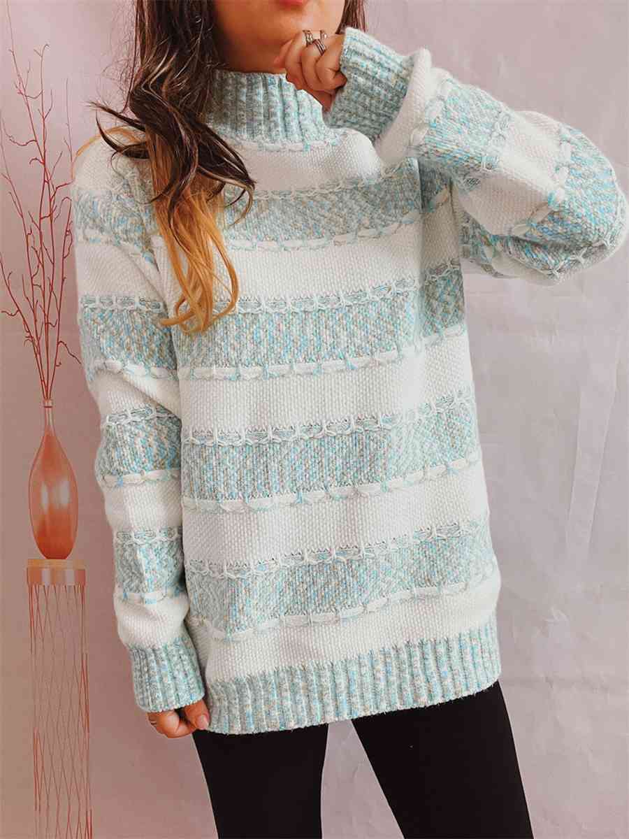 Striped Turtleneck Long Sleeve Sweater