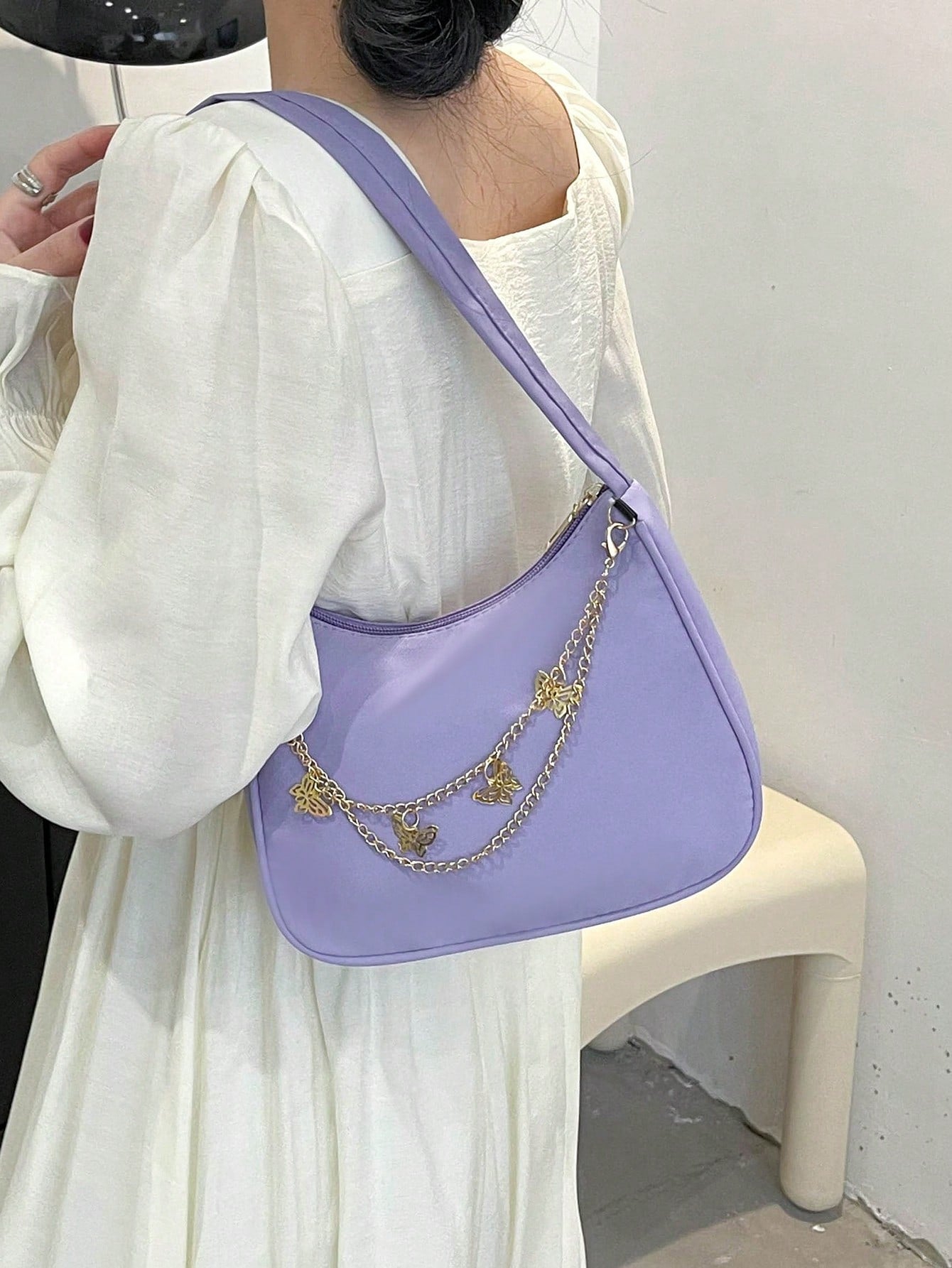 Butterfly Charm Polyester Shoulder Bag