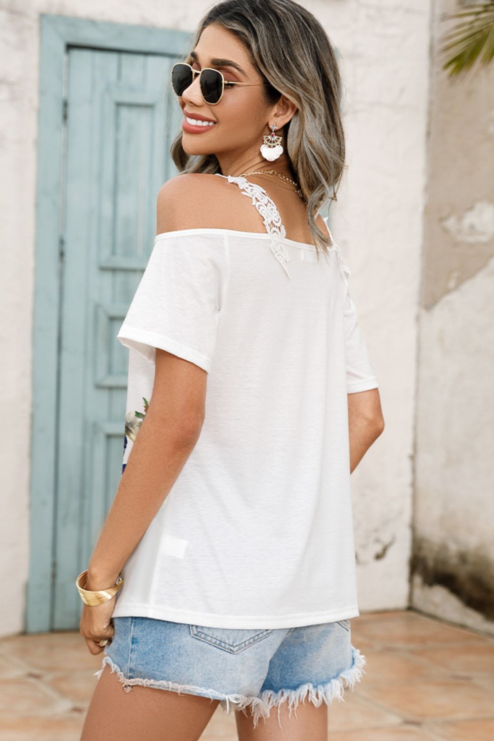 Floral Graphic Cold-Shoulder Top