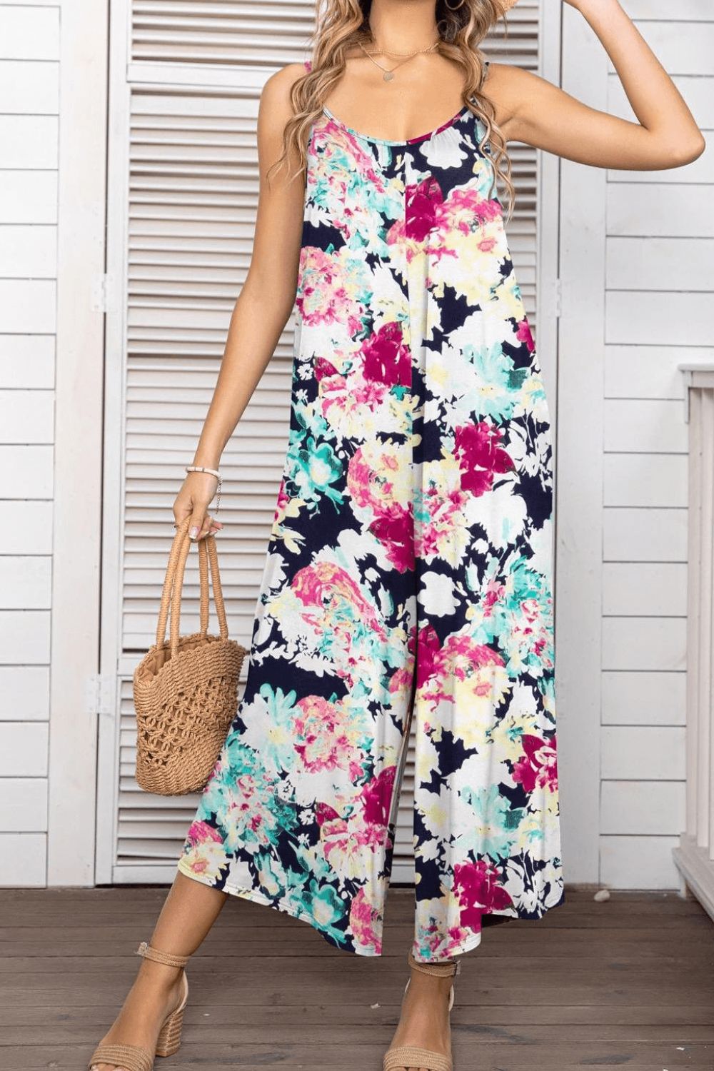 Floral Spaghetti Strap Wide Leg Jumpsuit