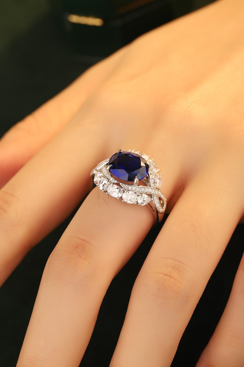 Platinum-Plated Lab-Grown Sapphire Ring