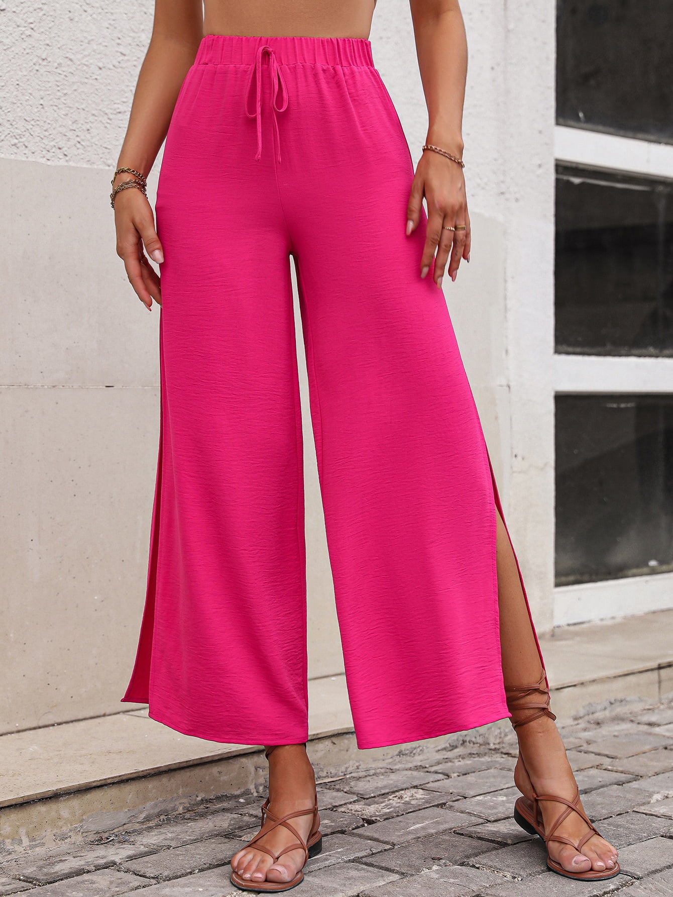 High Waist Slit Wide Leg Pants