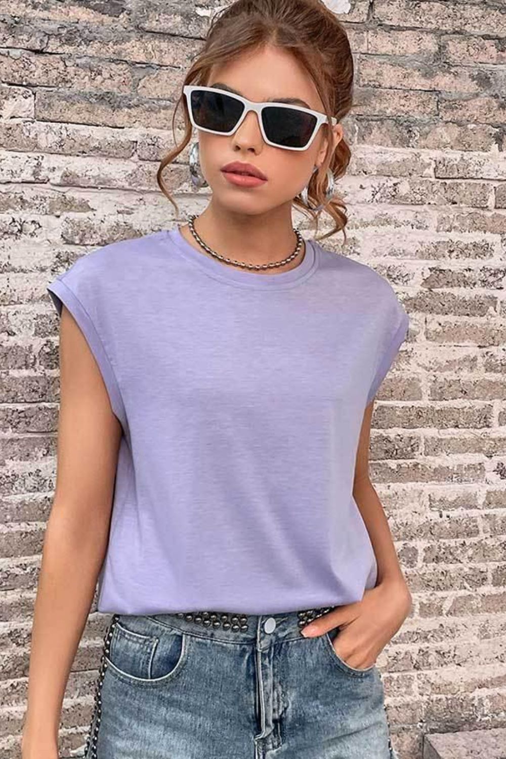 Round Neck Cap Sleeve Top