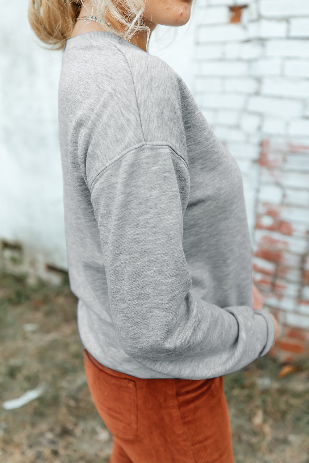 Drop Shoulder Ribbed Trim Sweatshirt