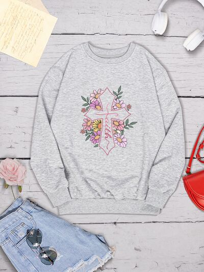 Cross Graphic Round Neck Dropped Shoulder Sweatshirt