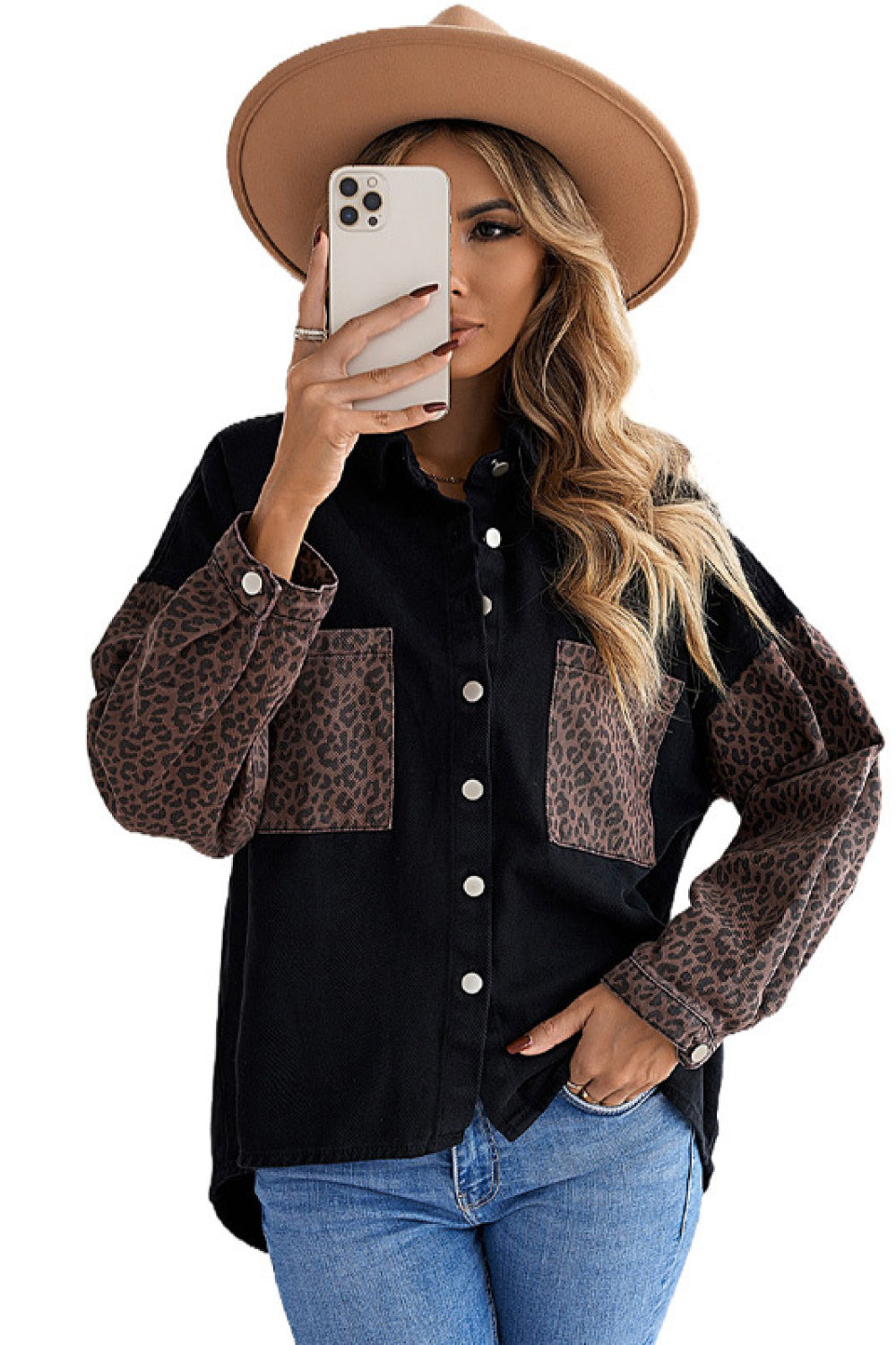 Leopard Contrast Denim Top