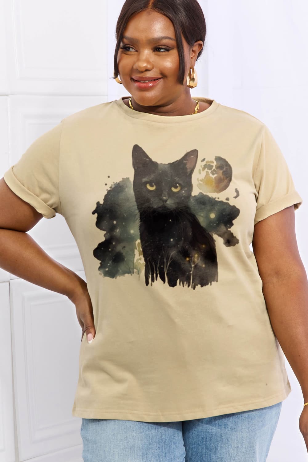 Simply Love Full Size Black Cat Graphic Cotton Tee