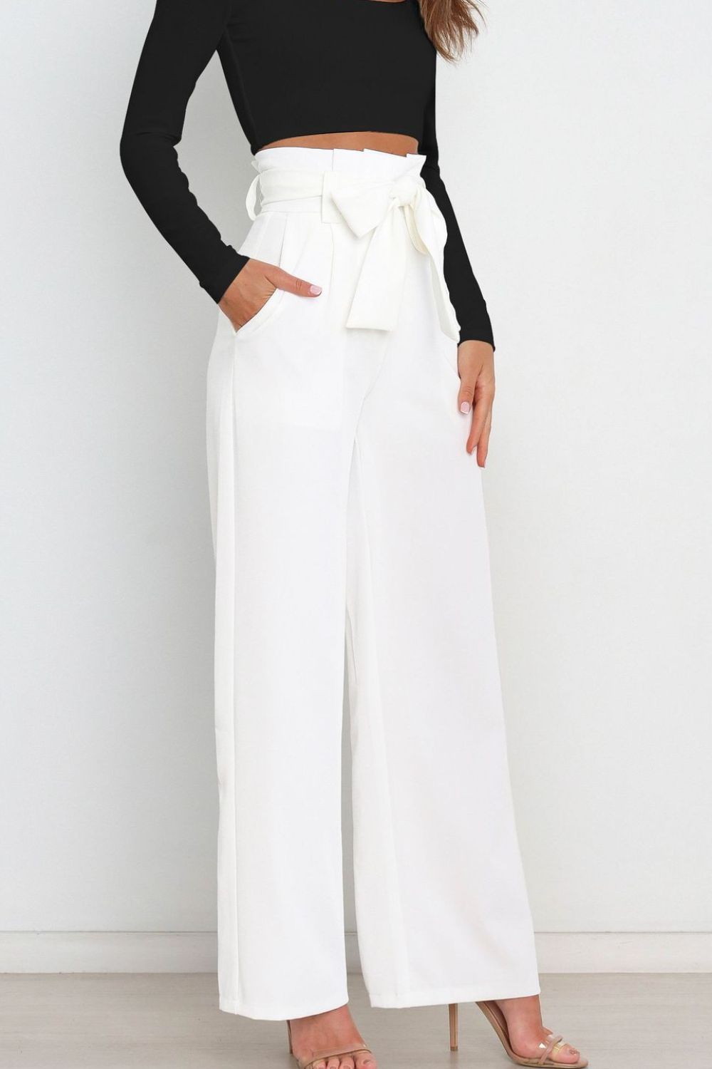 Tie Front Paperbag Wide Leg Pants