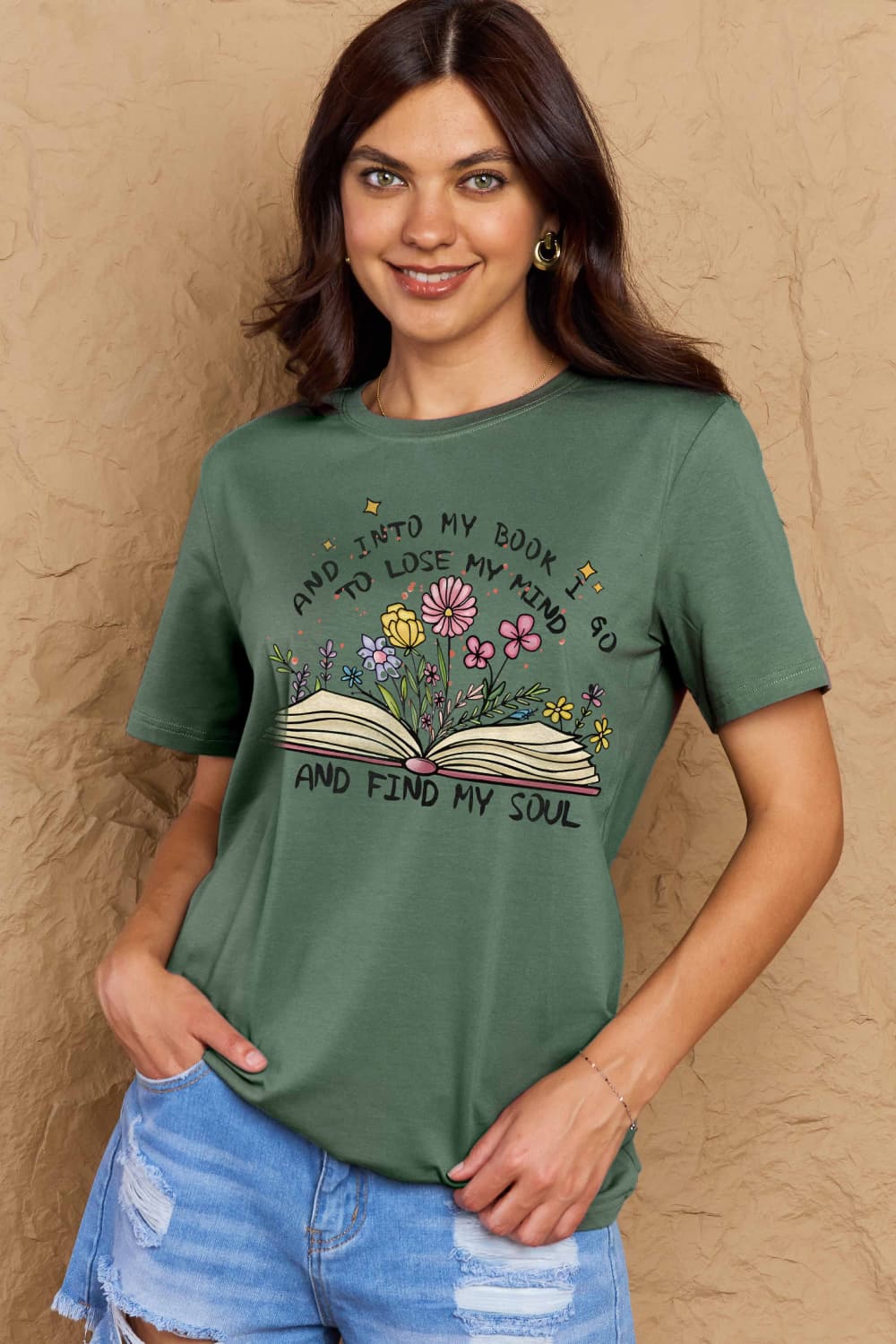 Simply Love Full Size Book & Flower Graphic Cotton Tee