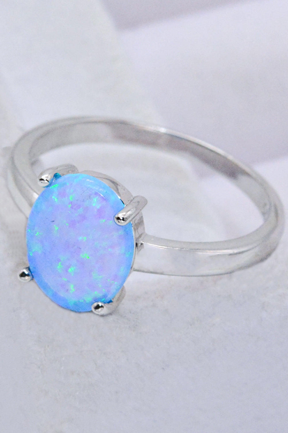 925 Sterling Silver Opal Solitaire Ring