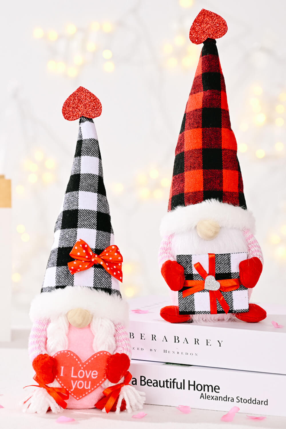 Valentine's Day Plaid Pointed Hat Gnome