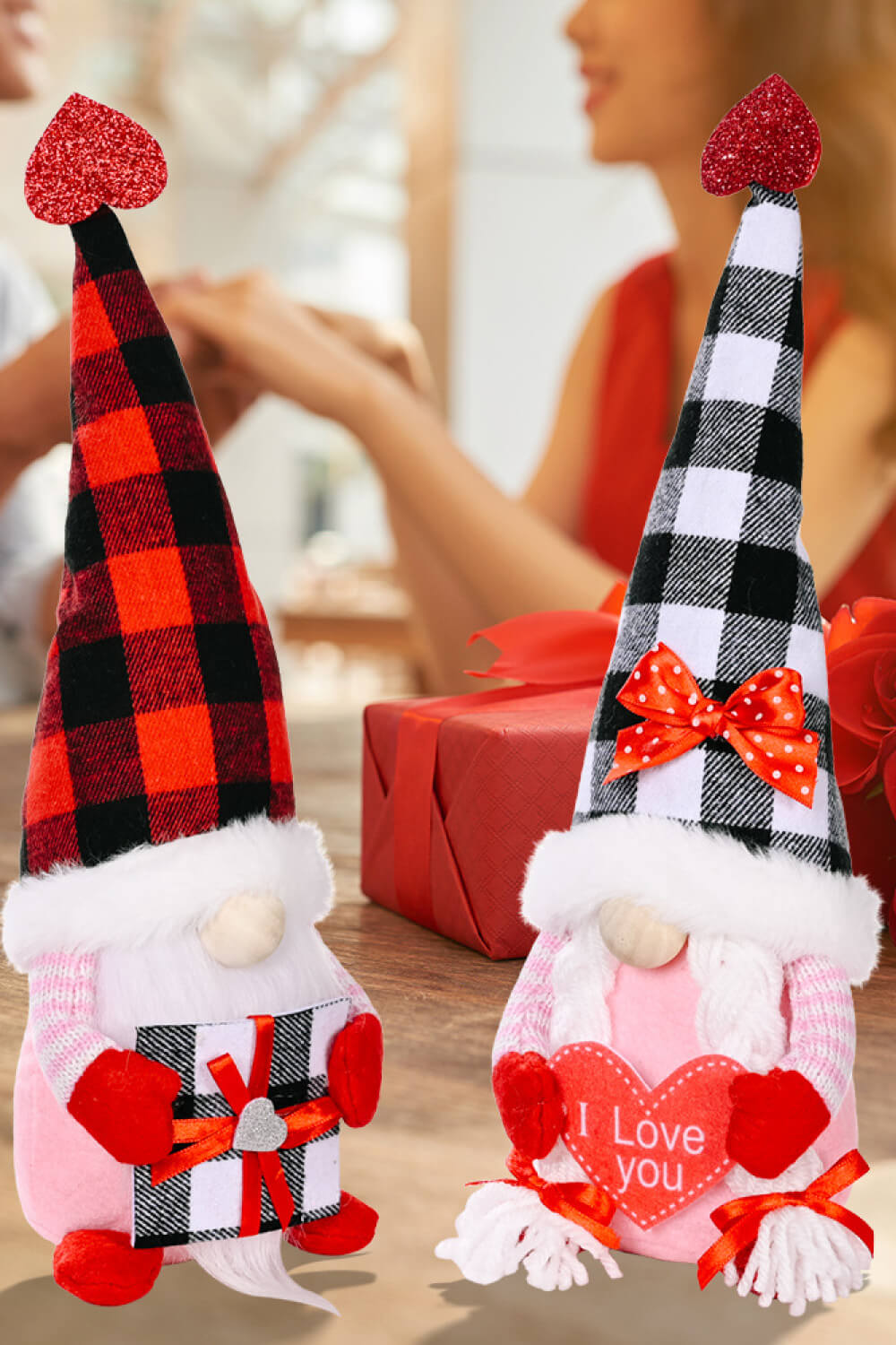 Valentine's Day Plaid Pointed Hat Gnome