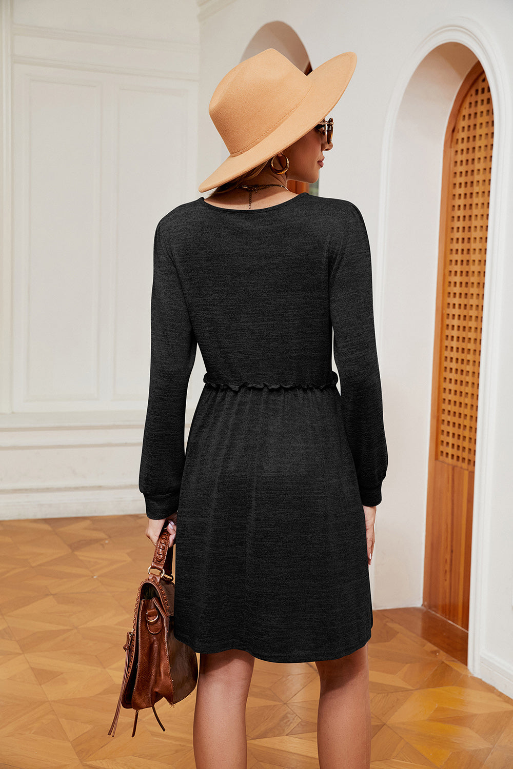 Square Neck Long Sleeve Dress