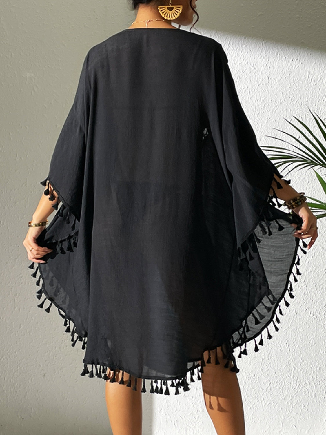 Tassel Cutout Scoop Neck Cover-Up Dress