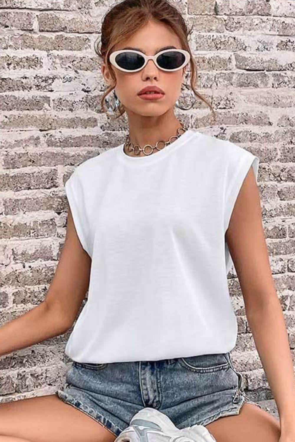 Round Neck Cap Sleeve Top