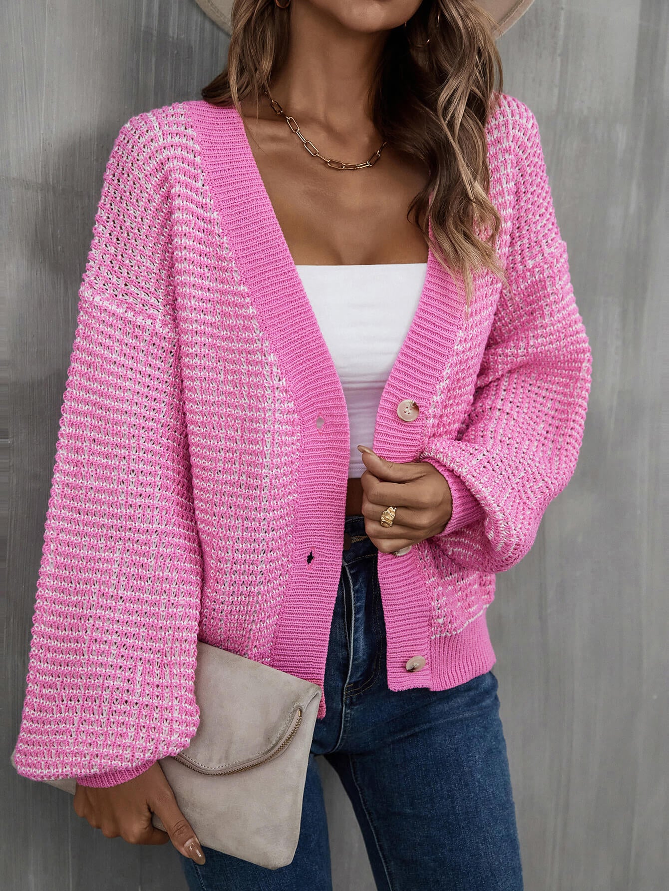 Heathered Lantern Sleeve Cardigan