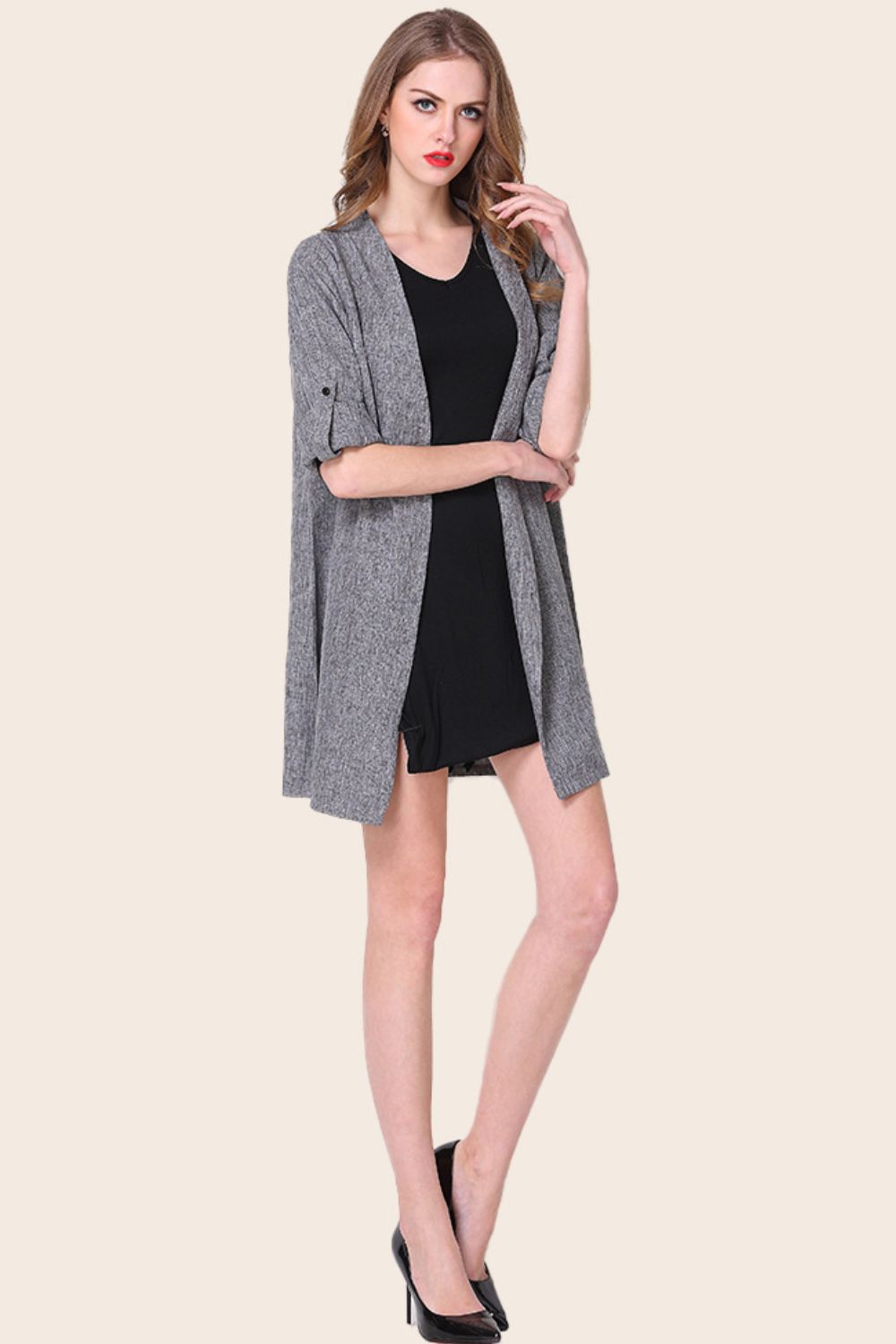 Plus Size Heathered Button Front Trench Coat