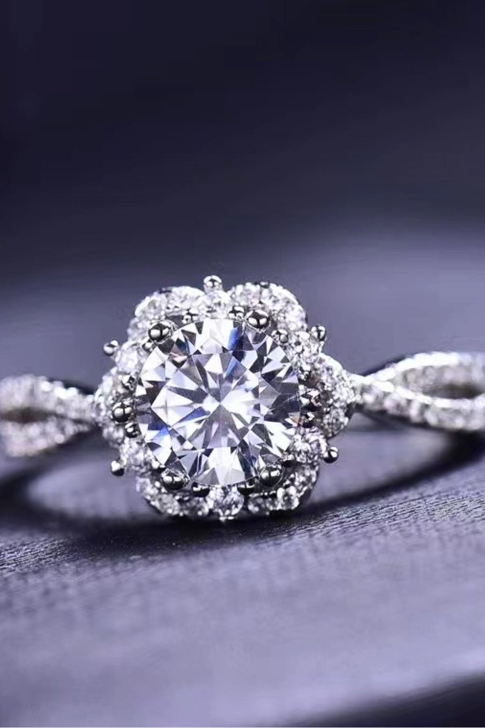 18k Platinum-Plated Six Prong Moissanite Ring