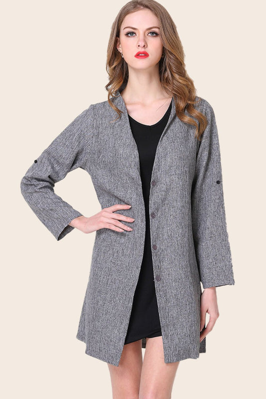 Plus Size Heathered Button Front Trench Coat