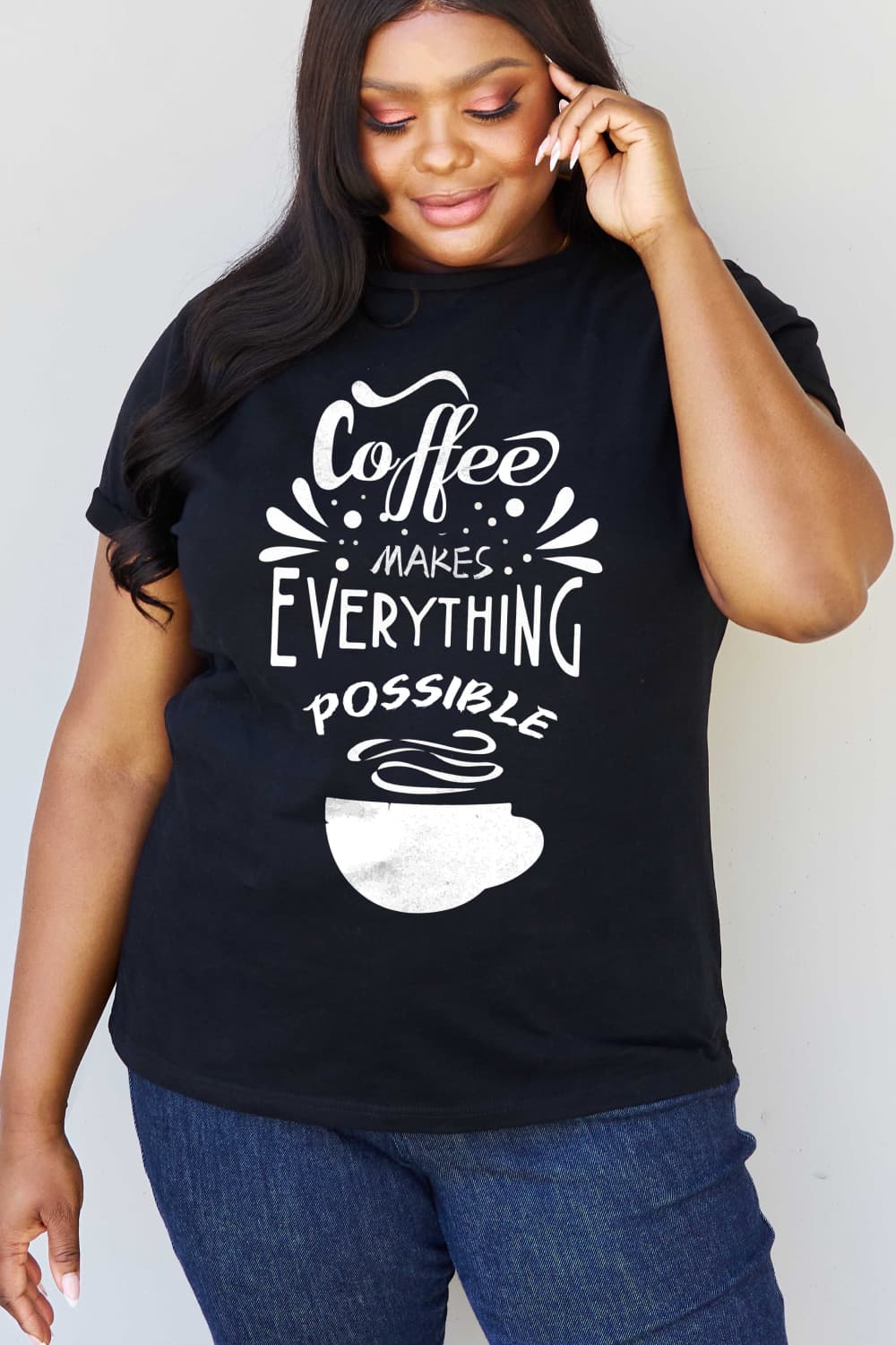 Simply Love Full Size COFFEE MAKES EVERYTHING POSSIBLE Graphic Cotton Tee