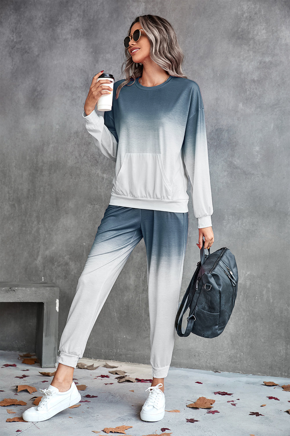 Gradient Round Neck Sweatshirt and Joggers Set