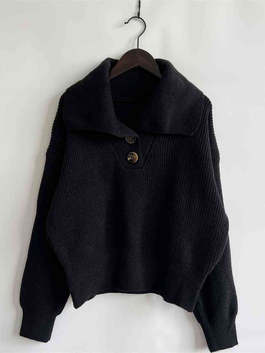 Statement Collar Half Button Sweater