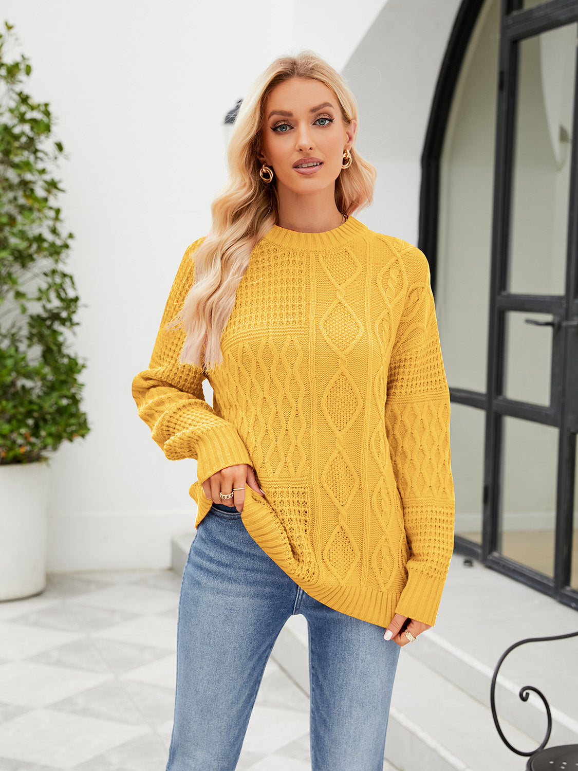 Round Neck Dropped Shoulder Sweater