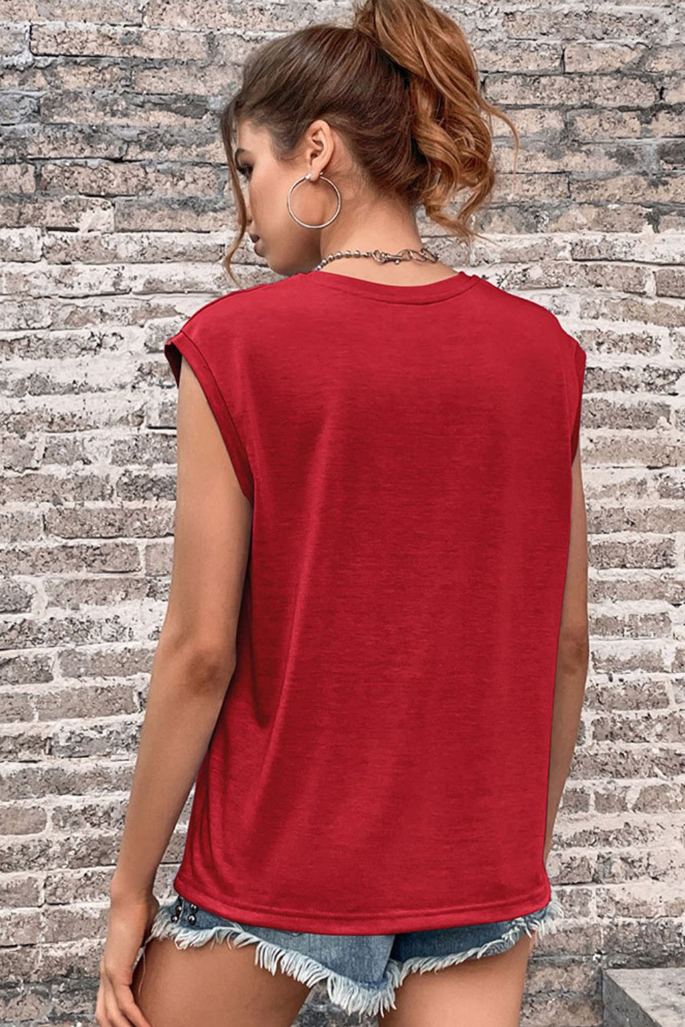 Round Neck Cap Sleeve Top