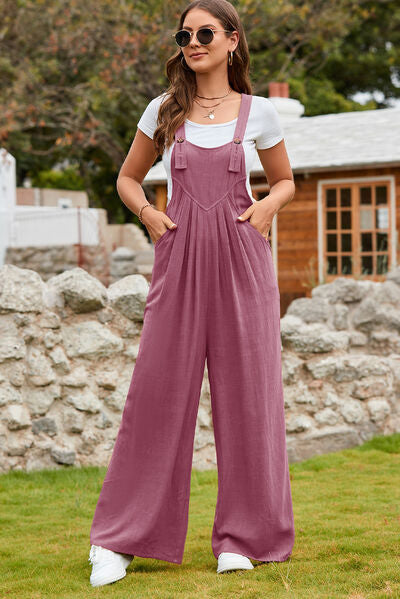 Wide Strap Square Neck Wide Leg Overalls