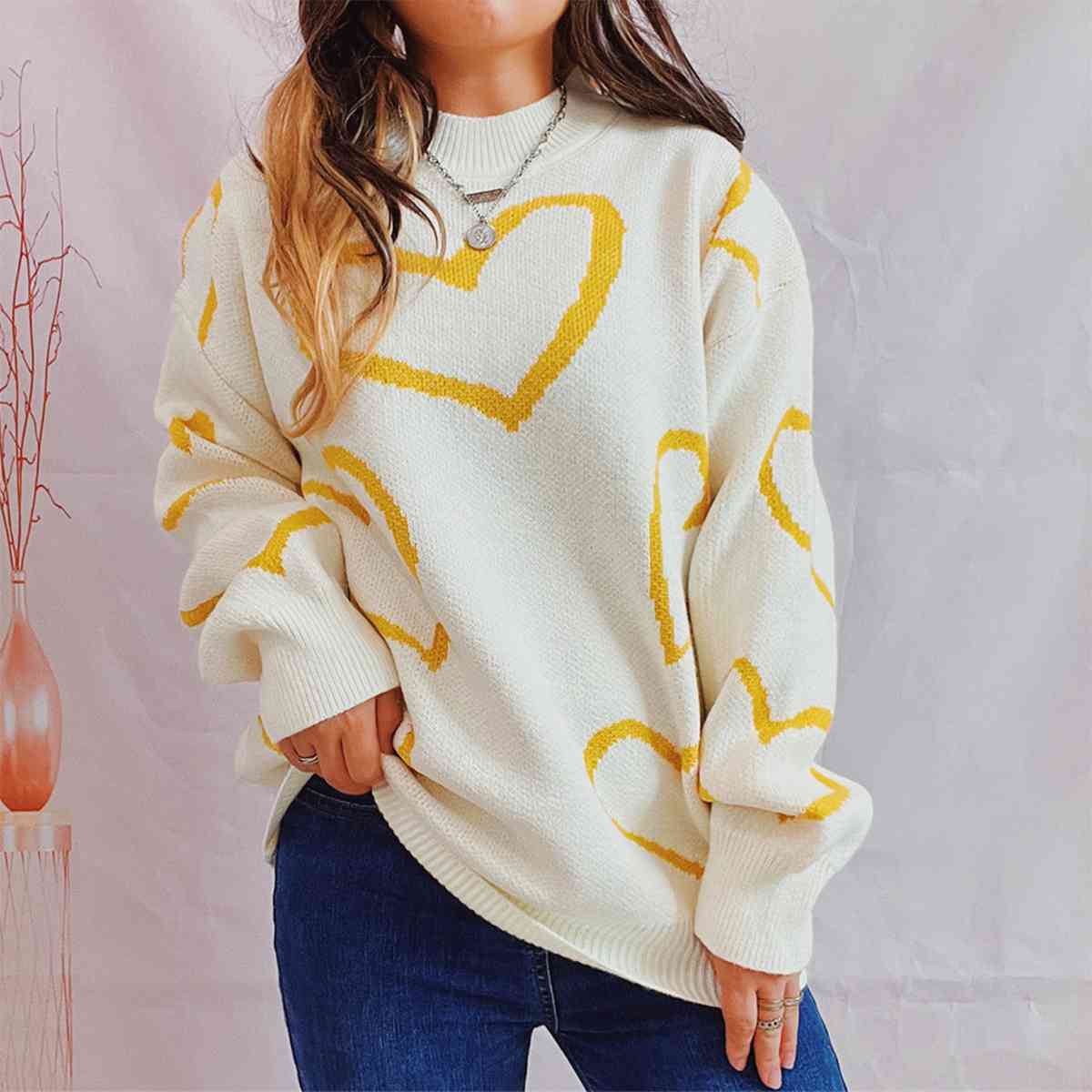 Heart Pattern Long Sleeve Sweater