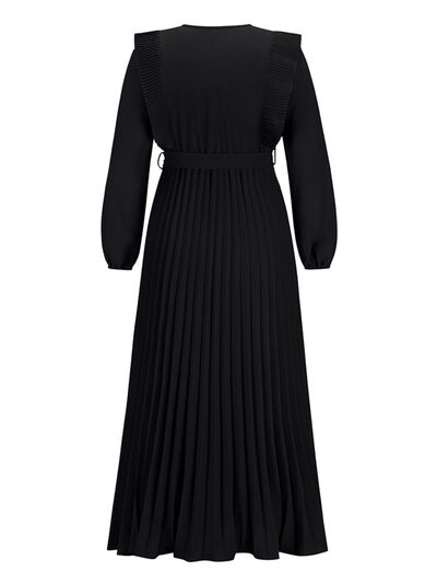 Pleated Surplice Tie Waist Maxi Dress