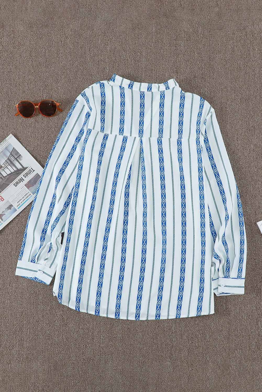 Striped Half-Button Crewneck Top