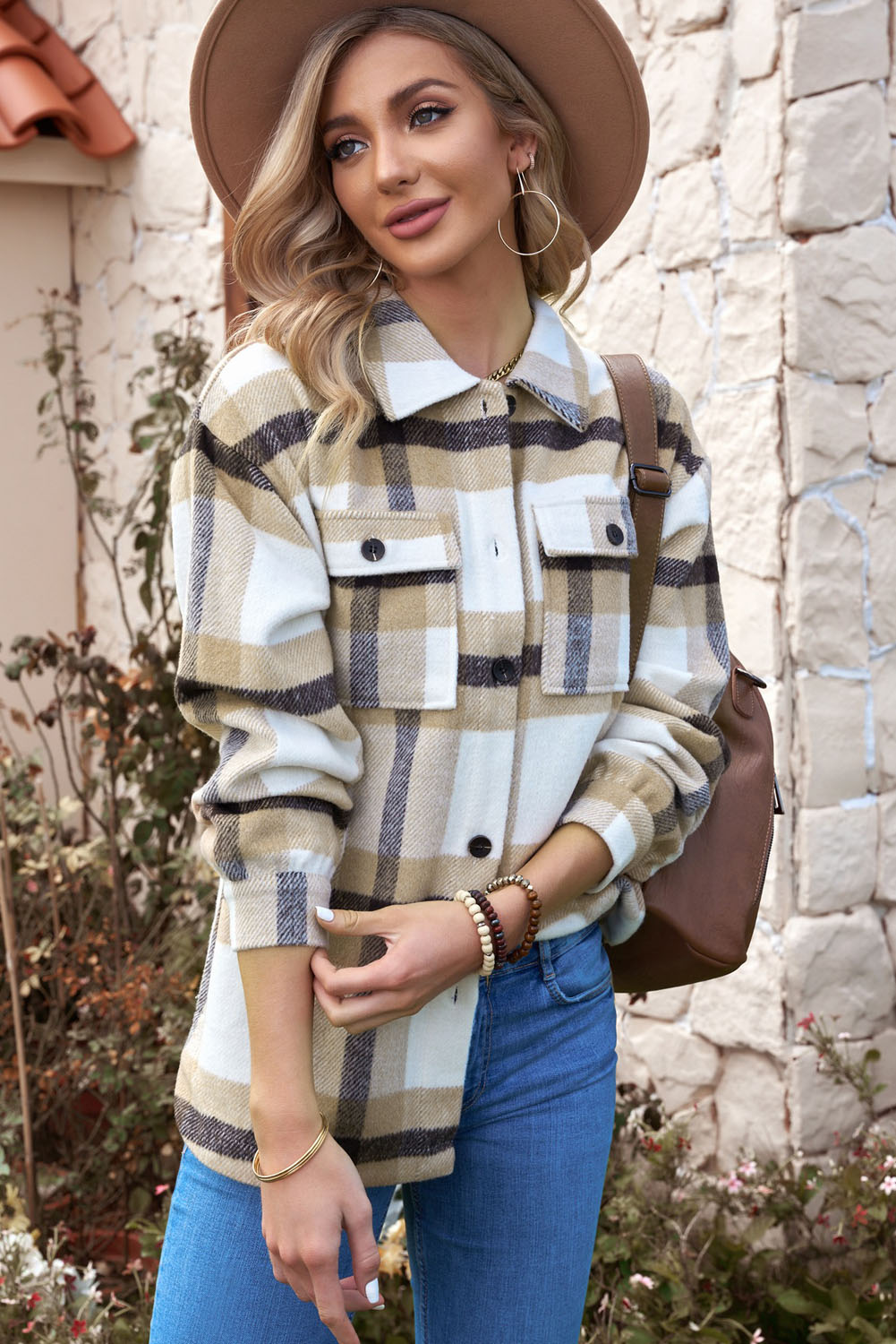 Plaid Dropped Shoulder Pocket Shacket