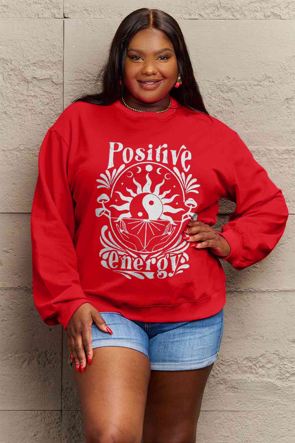 Simply Love Full Size POSITIVE ENERGY Graphic Sweatshirt