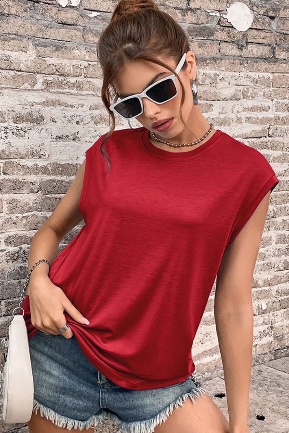 Round Neck Cap Sleeve Top