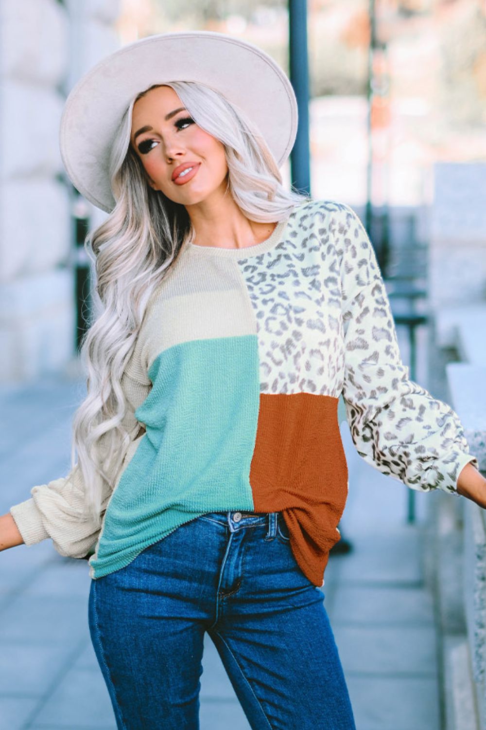 Leopard Patchwork Long Sleeve Top