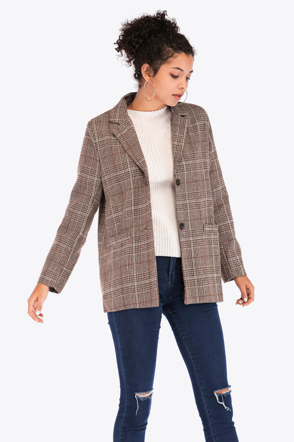 Plaid Two-Button Blazer