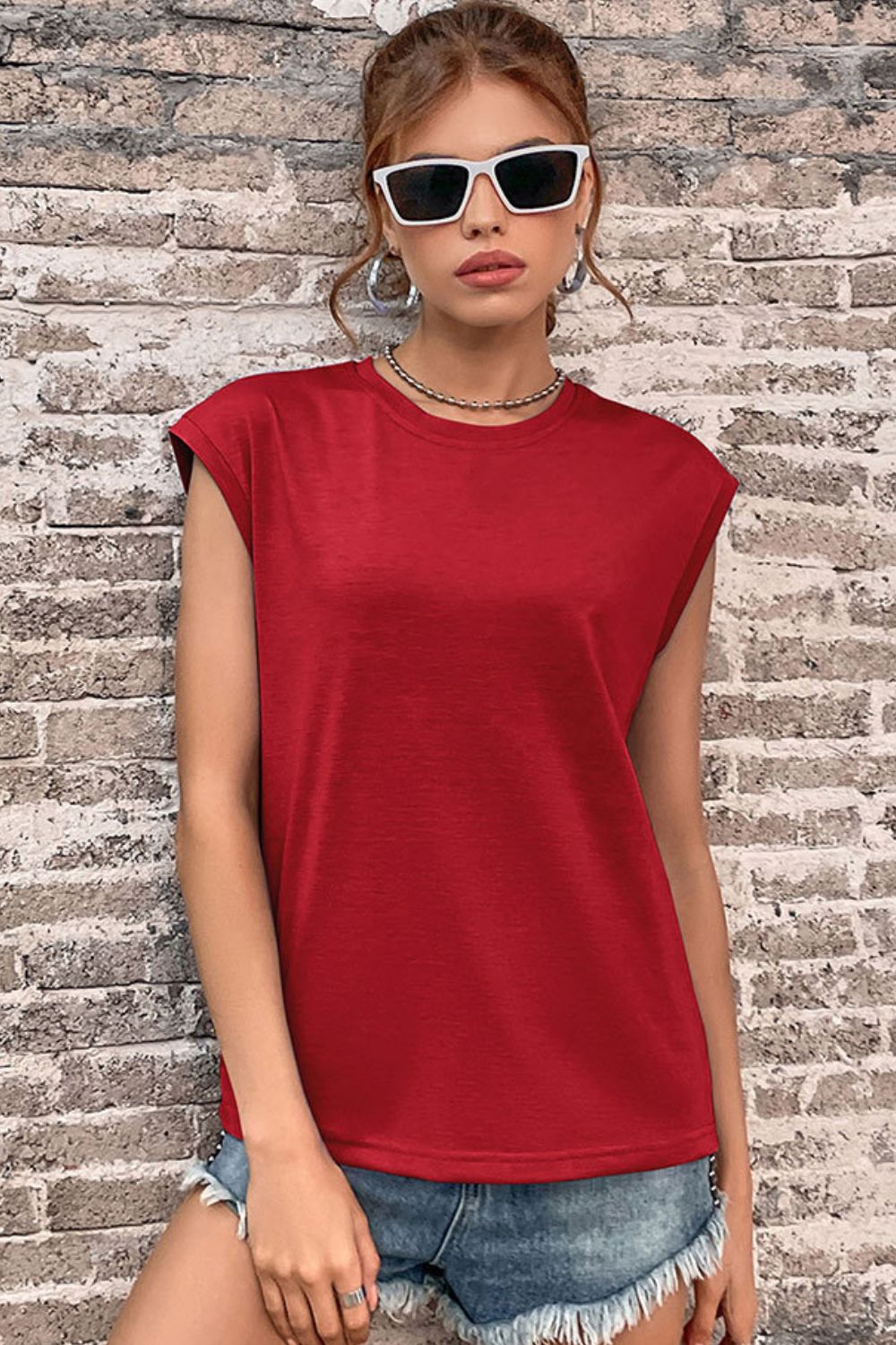 Round Neck Cap Sleeve Top