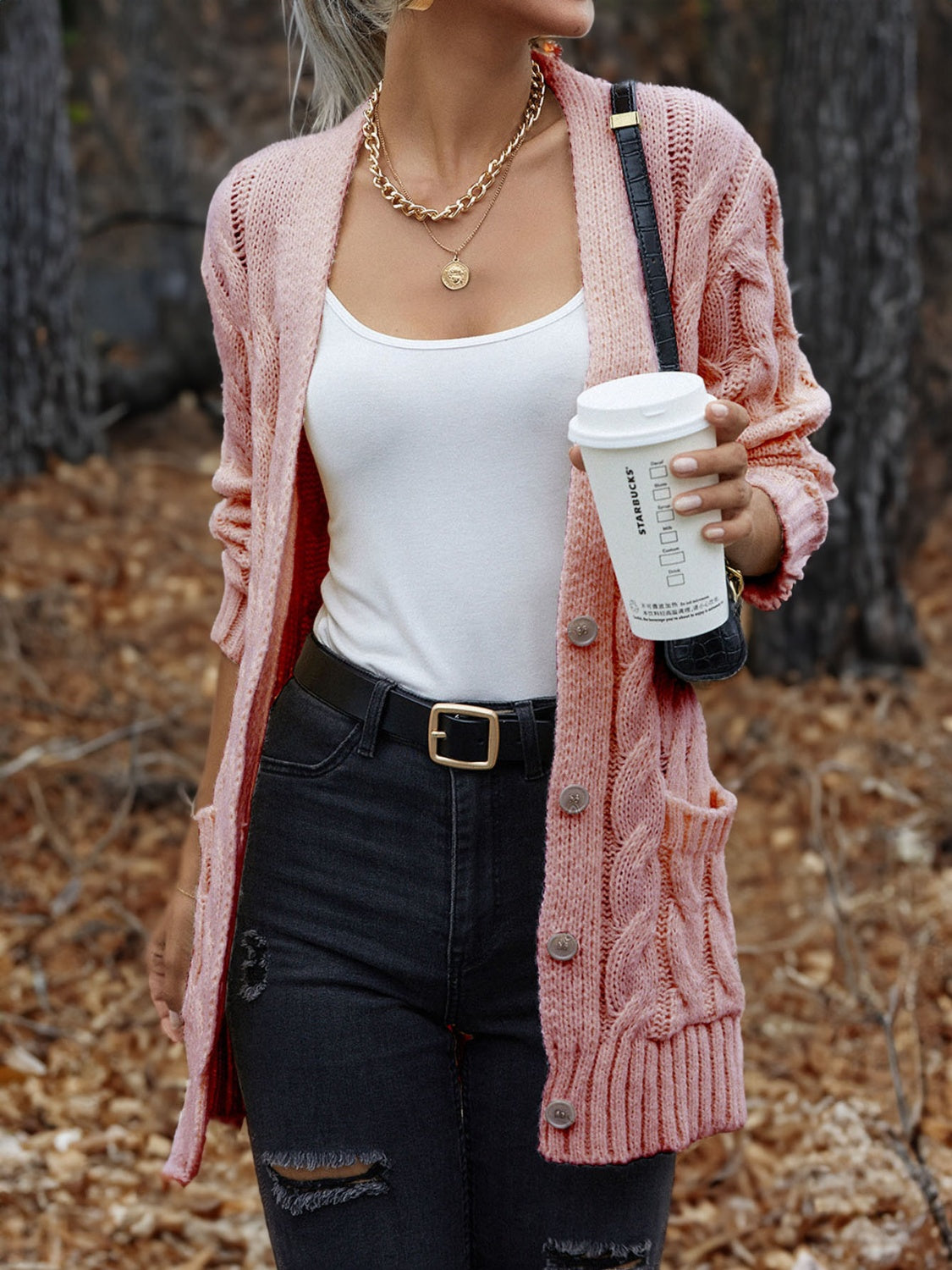 Cable-Knit Button Down Cardigan