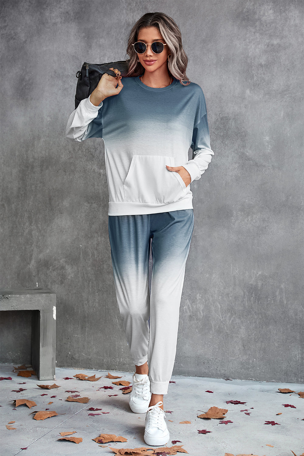 Gradient Round Neck Sweatshirt and Joggers Set