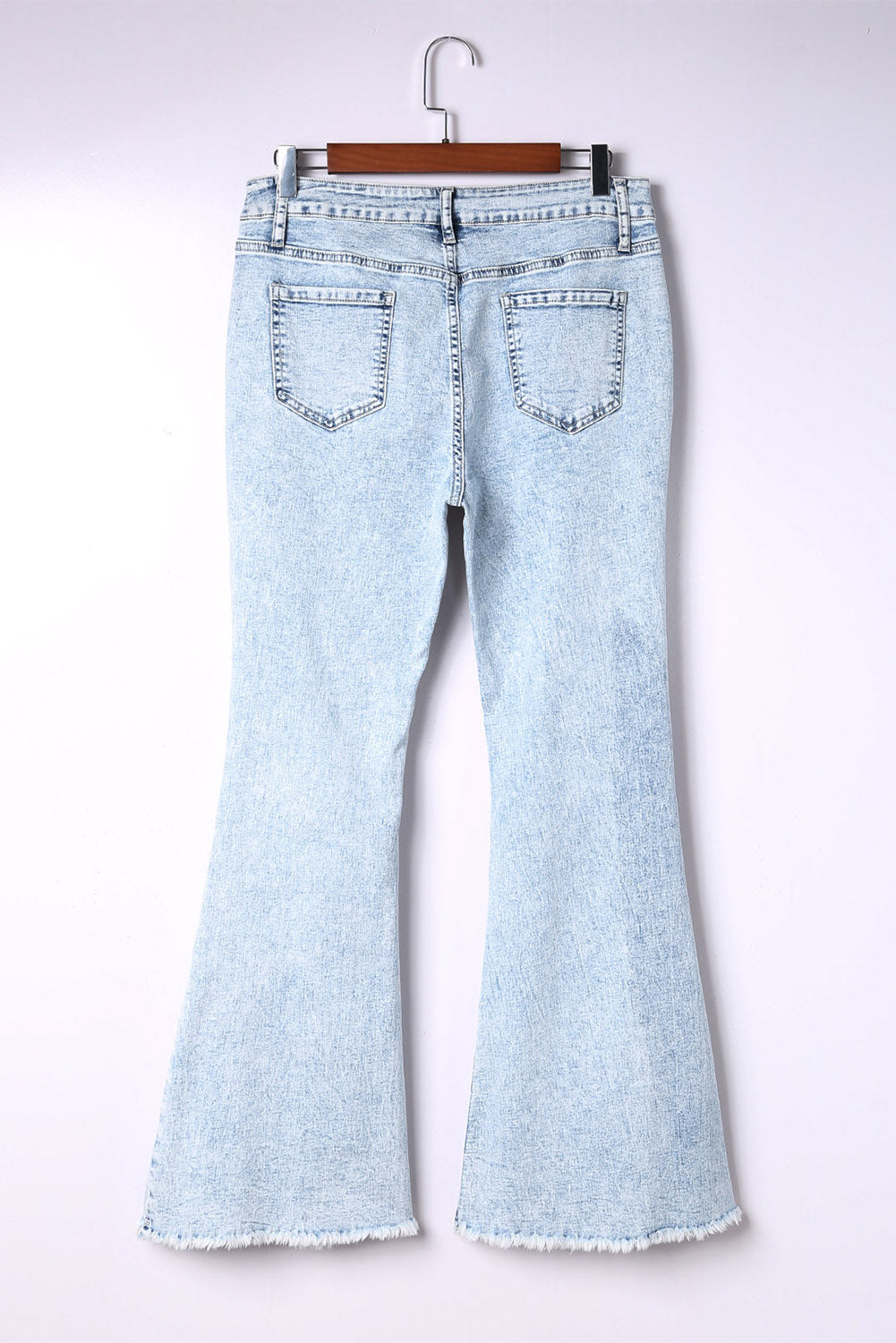 Distressed Frayed Trim Flared Jeans