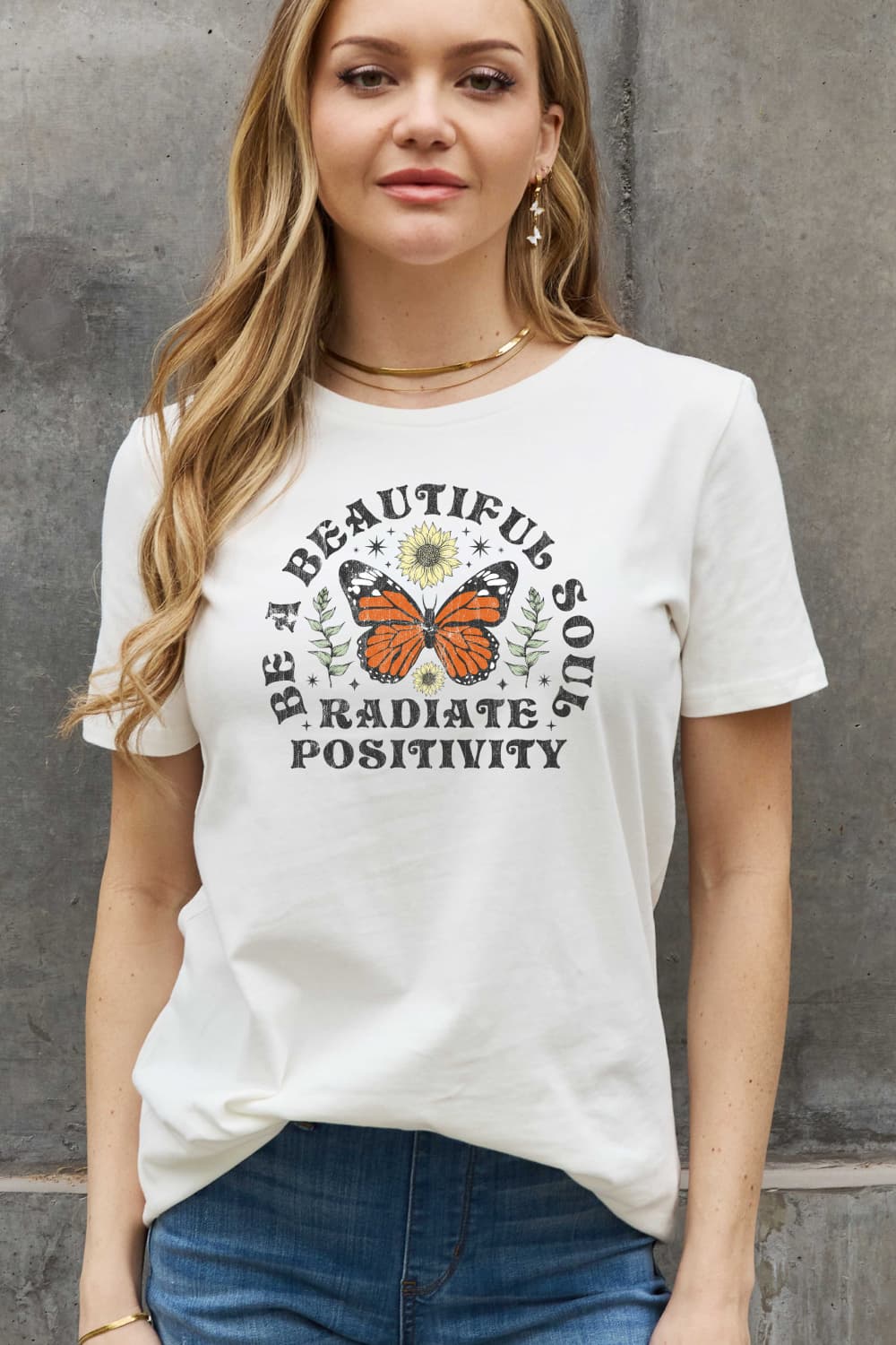 Simply Love Full Size BE A BEAUTIFUL SOUL RADIATE POSITIVITY Graphic Cotton Tee