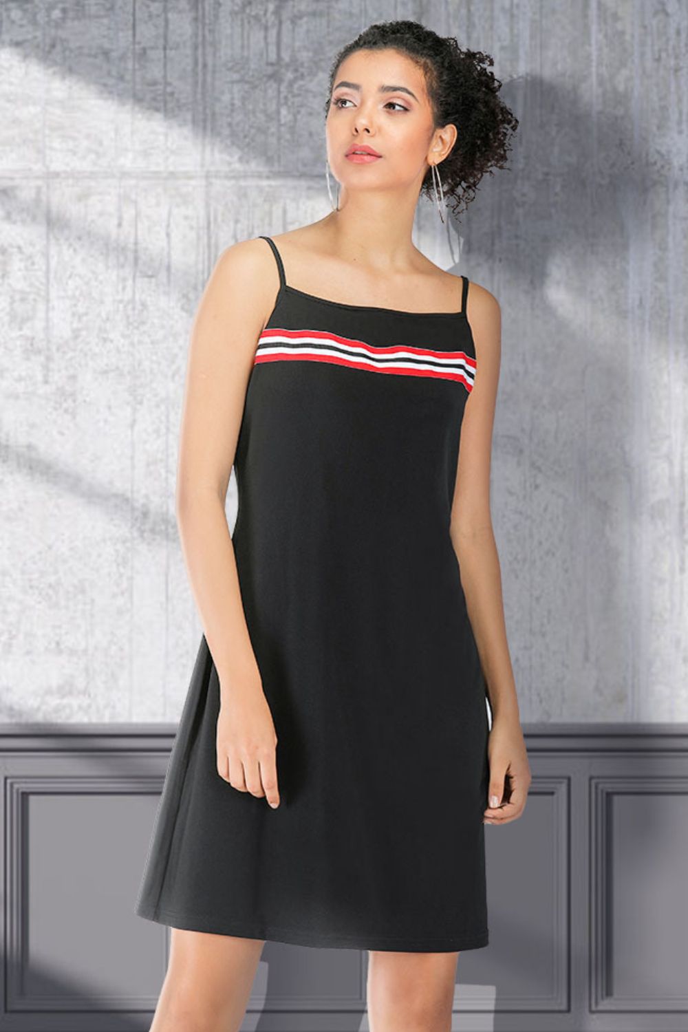 Striped Contrast Trim Spaghetti Strap Dress