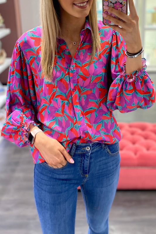 Printed Collared Neck Long Sleeve Shirt