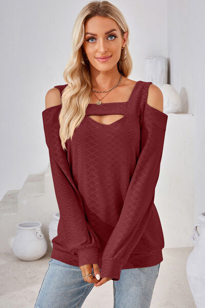 Cutout Square Neck Cold Shoulder T-Shirt