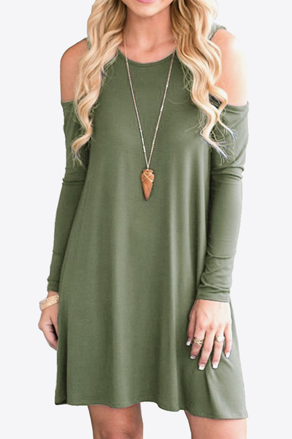 Cold-Shoulder Long Sleeve Round Neck Dress