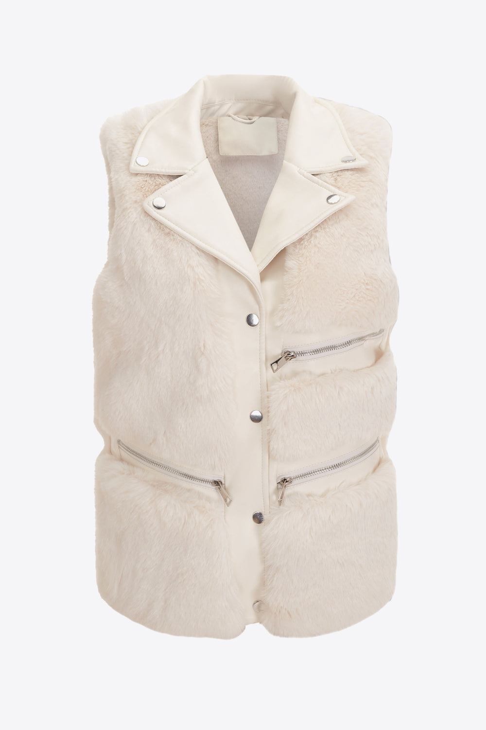 Snap-Front Zip Detail Teddy Vest