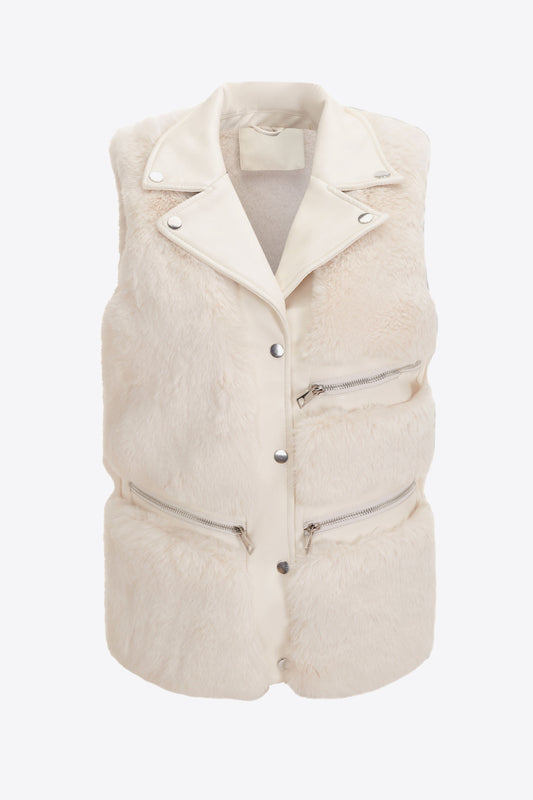 Snap-Front Zip Detail Teddy Vest