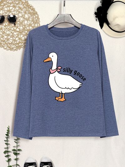 Goose Graphic Round Neck Long Sleeve T-Shirt